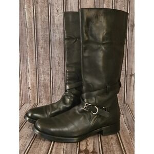 Sz 12 US/ 42 EU Womens PRADA Black Leather Block Heel Tall Riding Boots VGUC!